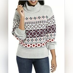 Crown & Ivy Fair Isle Grey Turtleneck Sweater